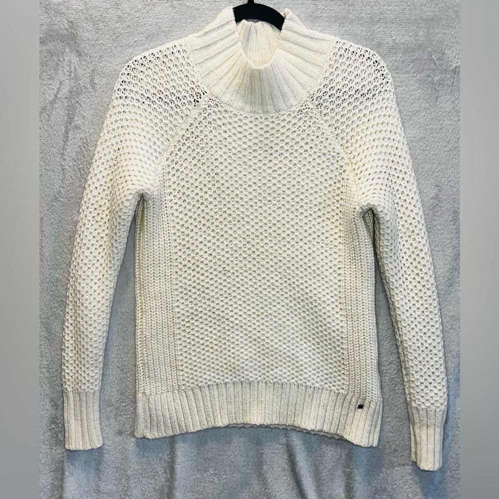 AE American Eagle Woman’s Small Mock Neck Chunky Cable Knit Sweater Ivory